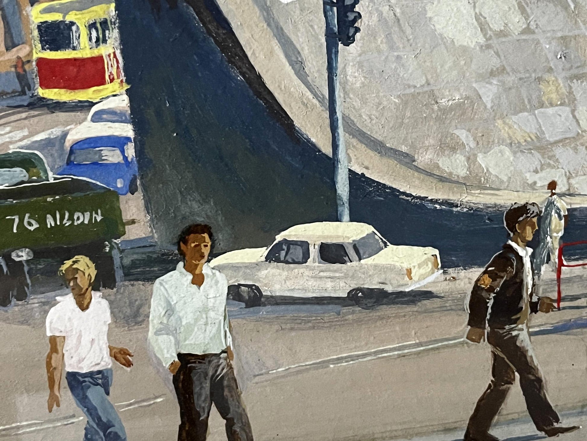 Oil painting City life by Selsky Roman Yulianovych, textured street scene