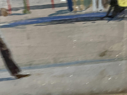 Blurry low-res concrete with blue lines in Selsky Roman Yulianovych city life oil painting
