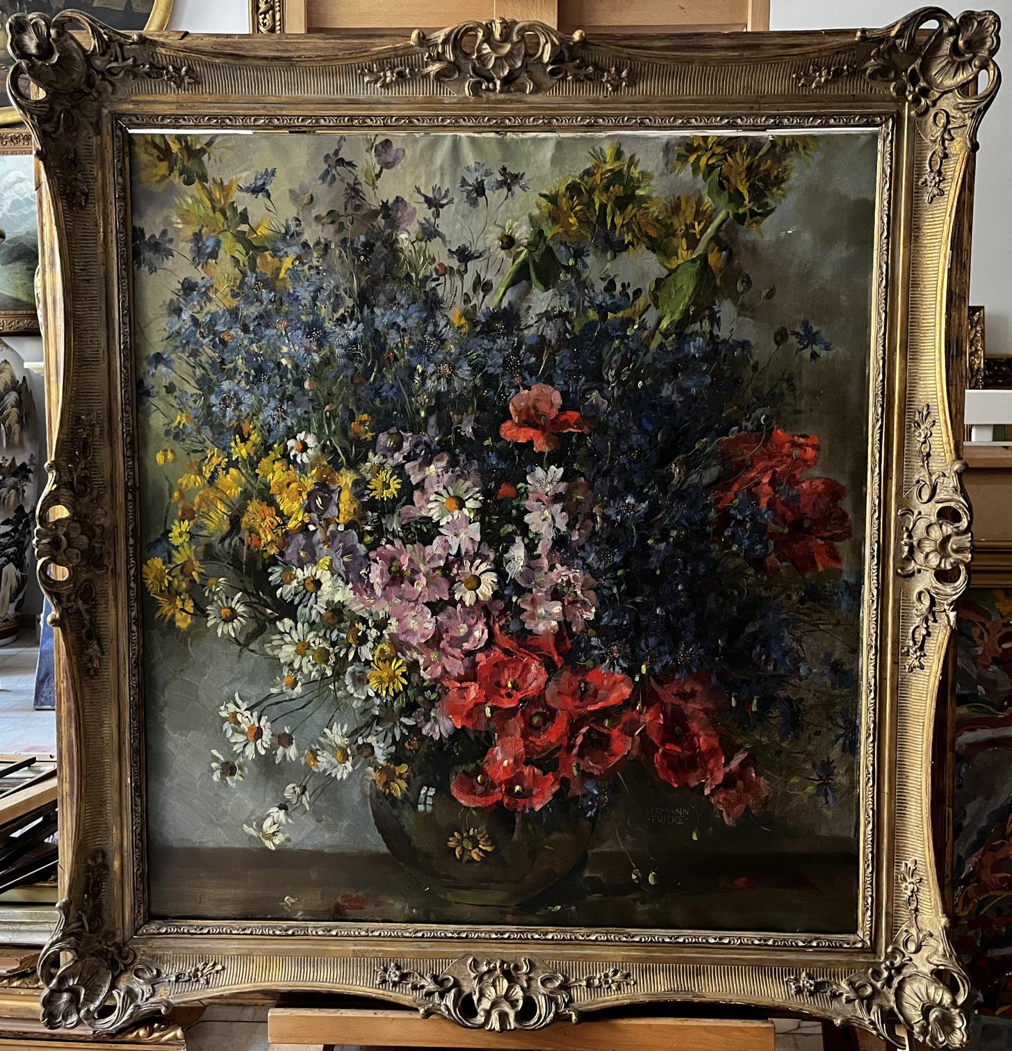 Oil painting Summer flowers Hermann Fricke with vibrant wildflowers bouquet