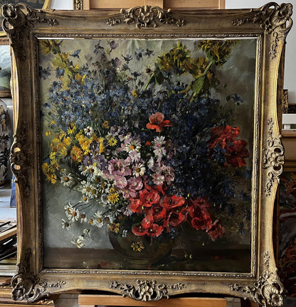 Oil painting Summer flowers Hermann Fricke with vibrant wildflowers bouquet