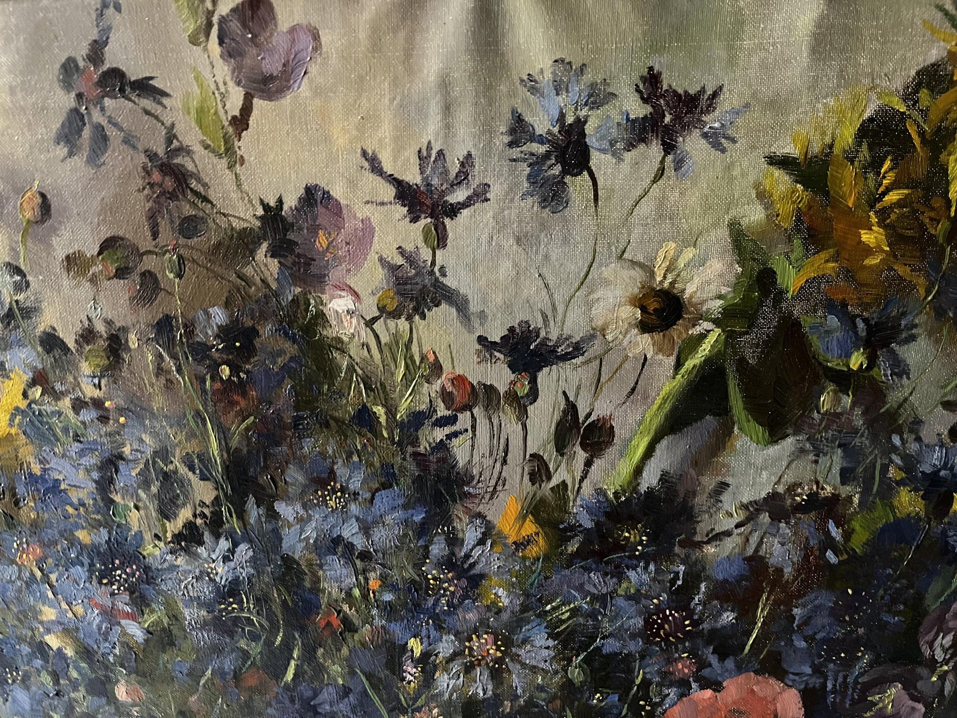 Vibrant oil painting of impressionistic summer wildflowers by Hermann Fricke