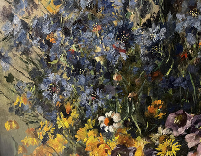 Vibrant oil painting of summer wildflowers by Hermann Fricke