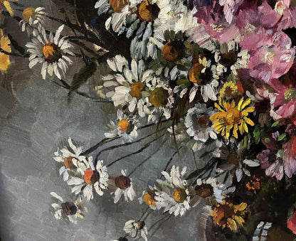Oil painting Summer flowers Hermann Fricke with white daisies