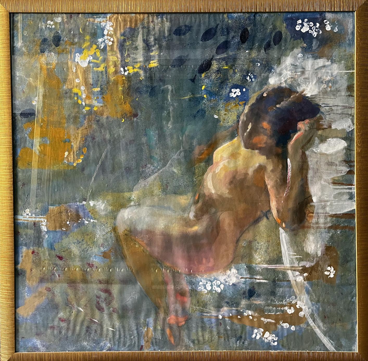 Mixed painting portrait of sleeping nude girl in gold frame
