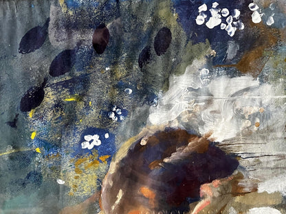Abstract expressionist portrait of sleeping girl in blue, black, white, brown