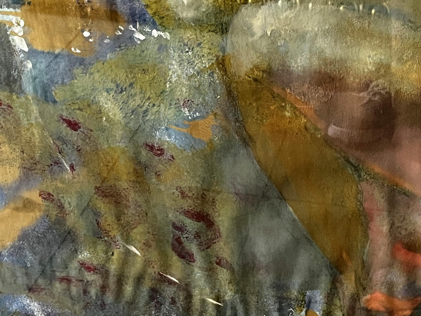 Abstract mixed-media portrait of sleeping girl in earthy tones