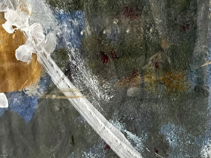 Translucent icy glass tube in mixed painting portrait of sleeping girl