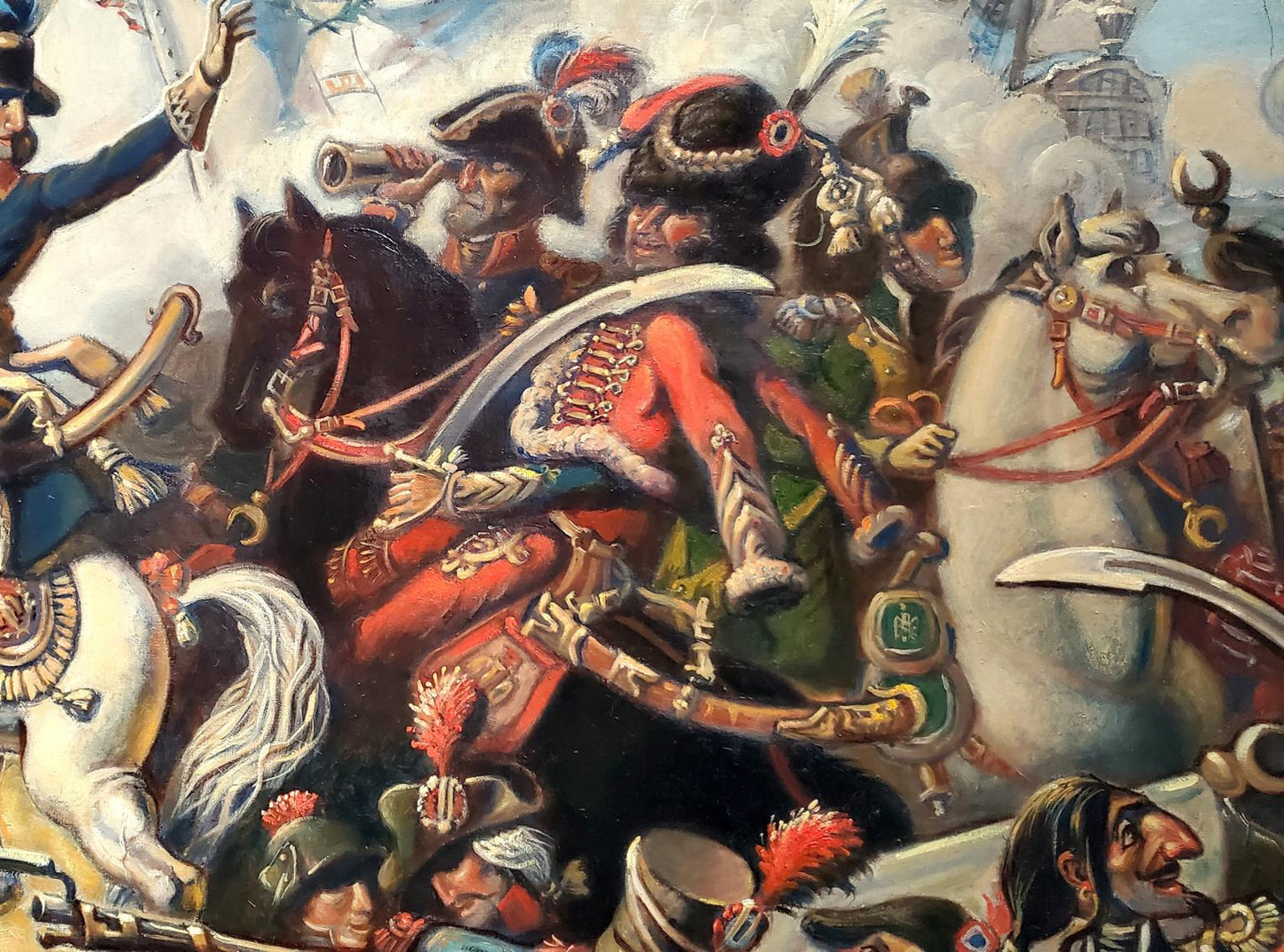 Oil painting of Napoleon in Egypt by Daniil Litvinov, vibrant red green uniform