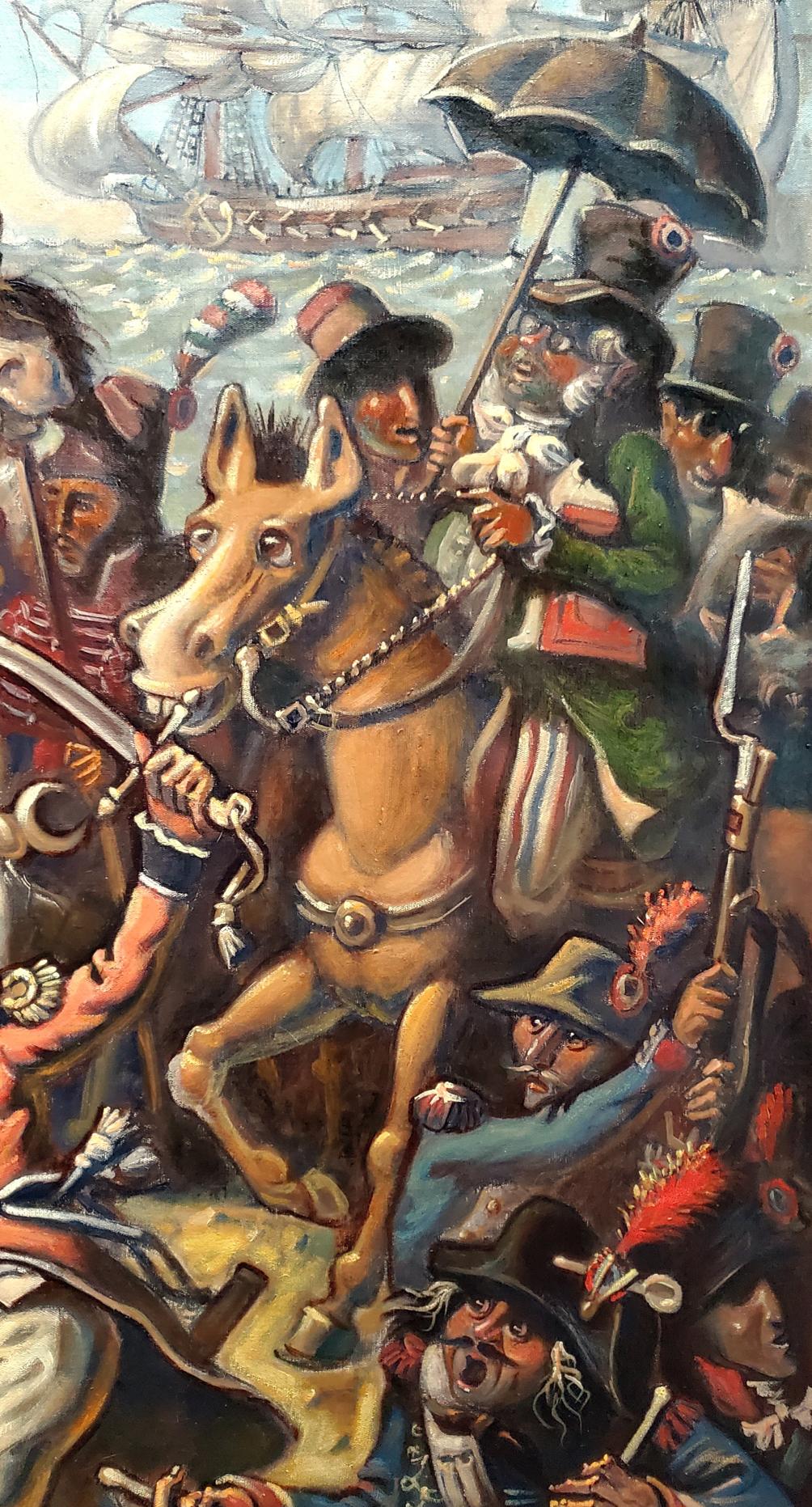 Oil painting of Napoleon in Egypt by Daniil Litvinov: cartoon horse with rider