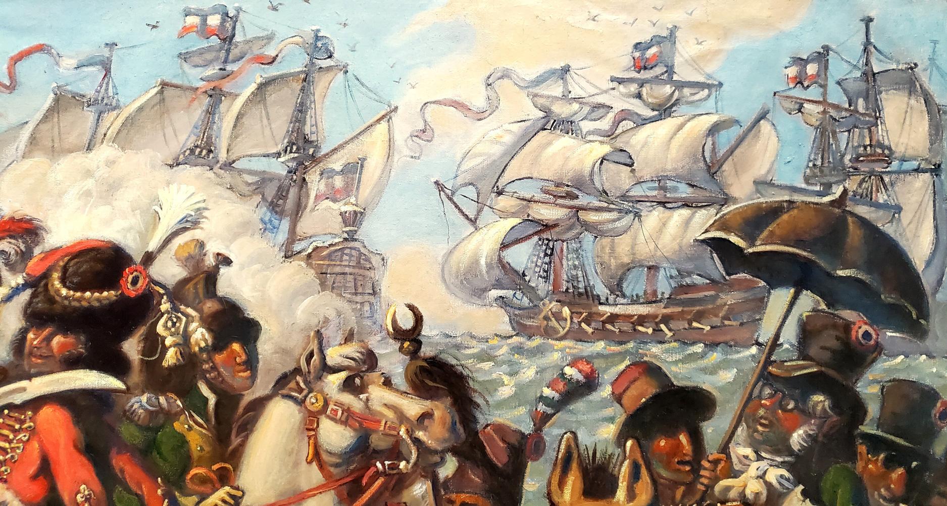 Vibrant oil painting of Napoleons chaotic naval battle in Egypt by Daniil Litvinov