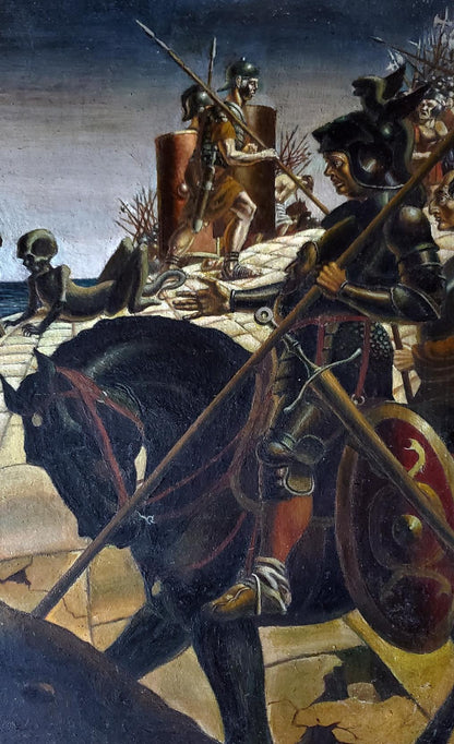 Oil painting Carrying the Cross by Daniil Litvinov: black horse with red reins
