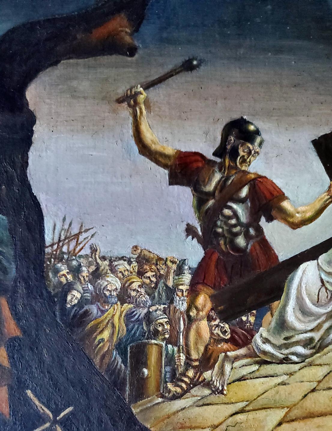 Roman soldier in red tunic and armor wielding mace by Daniil Litvinov