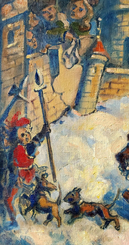 Oil painting Returning from the Hunt by Daniil Litvinov, medieval hunt scene