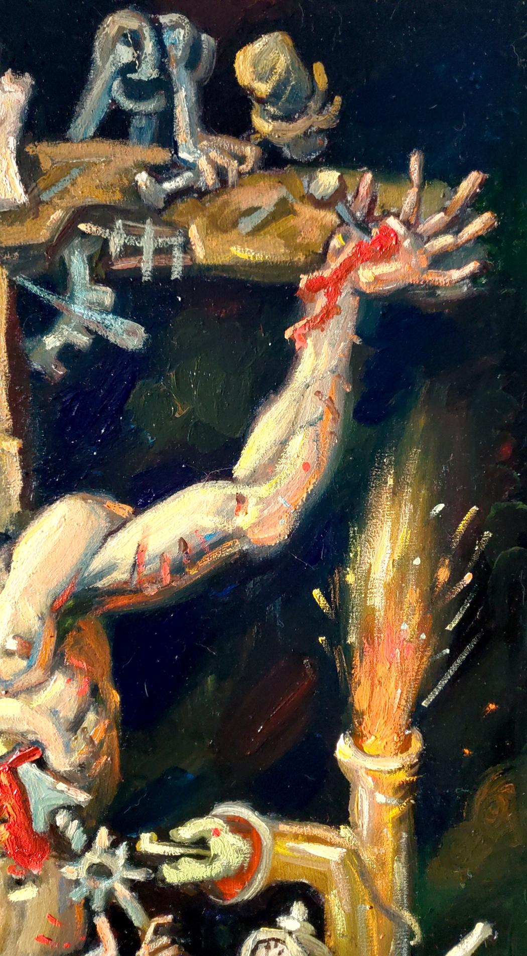 Muscular arm with red streaks and wounds in Calvary Daniil Litvinov oil painting