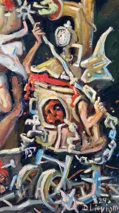 Abstract oil painting Calvary by Daniil Litvinov with chaotic surreal strokes