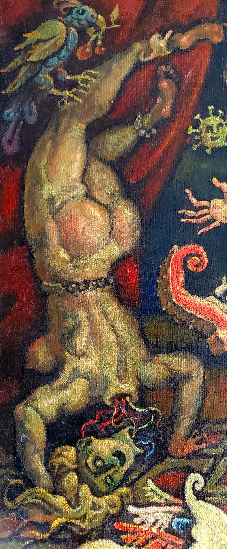 Surreal muscular figure in earthy tones by Daniil Litvinov oil painting Bacchanalia