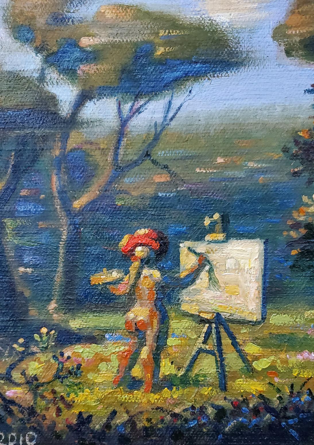 Vibrant nude redhead en plein air by Daniil Litvinov oil painting