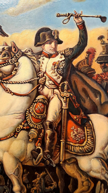Oil painting of Napoleon Bonaparte on white horse by Daniil Litvinov