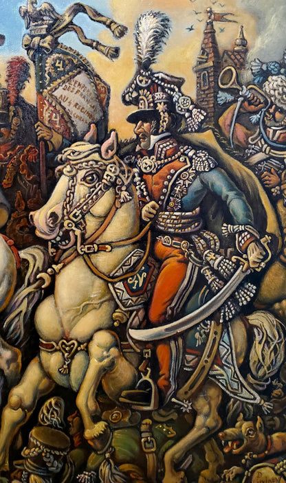 Oil painting of Napoleon by Daniil Litvinov in ornate armor