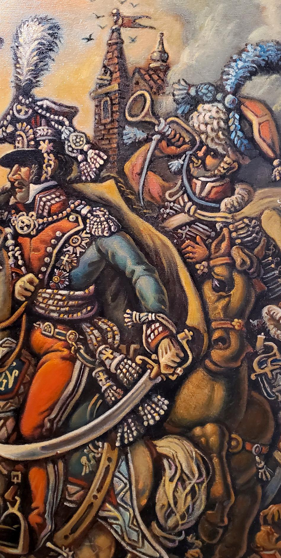 Oil painting Napoleon by Daniil Litvinov: armored cavalrymen