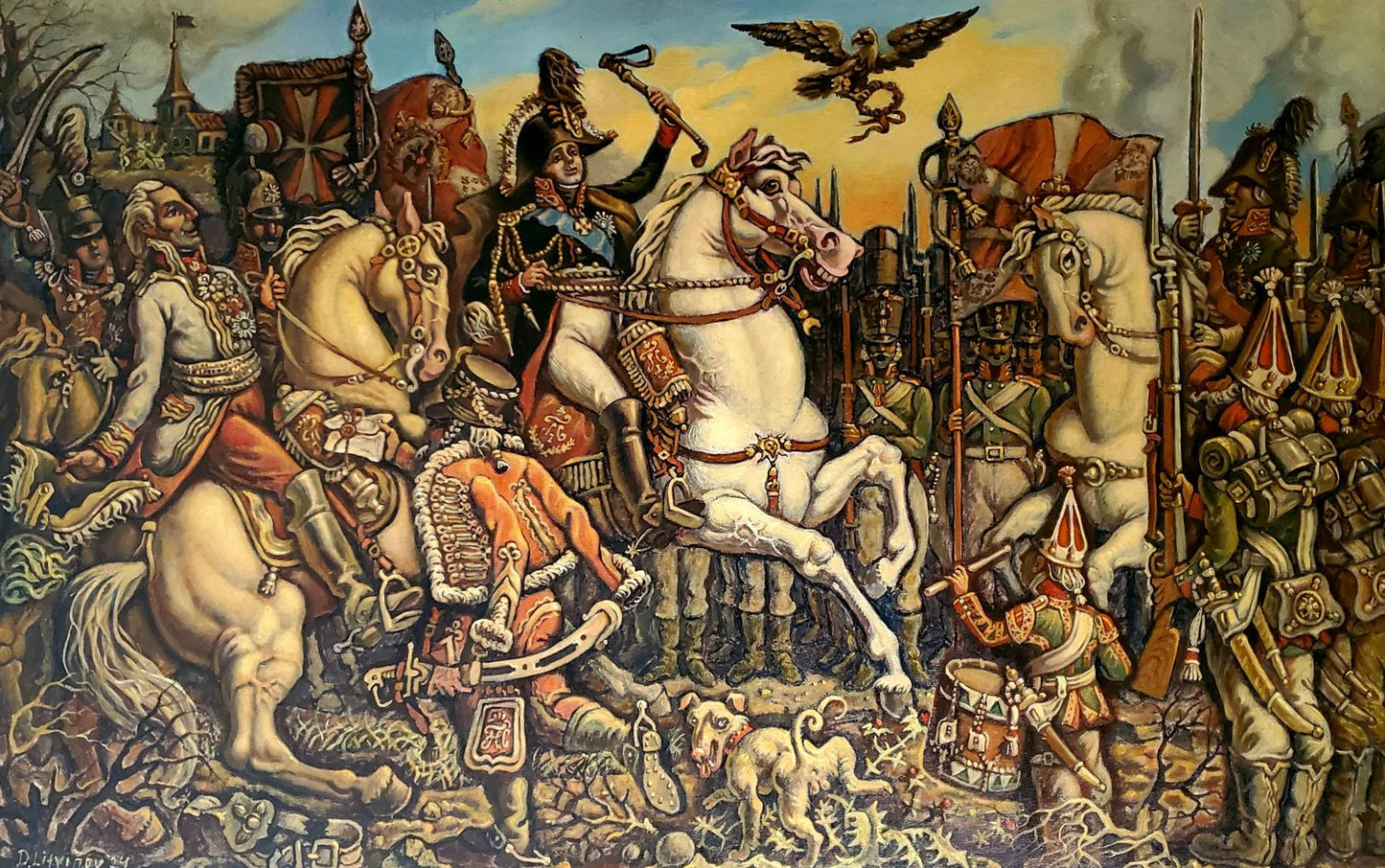 Oil painting of Alexander the First by Daniil Litvinov battle scene