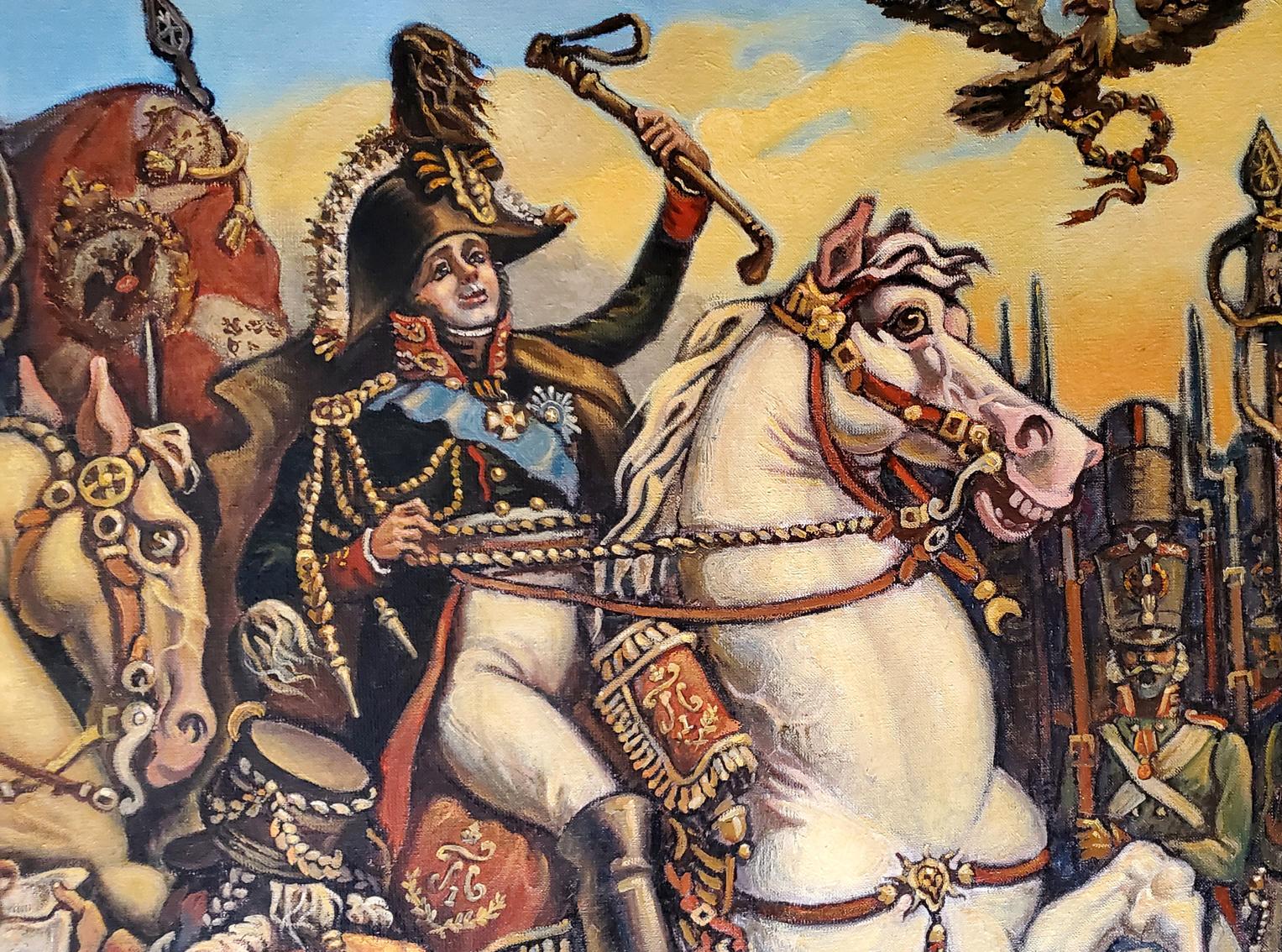 Oil painting of Alexander the First by Daniil Litvinov: soldier on white horse