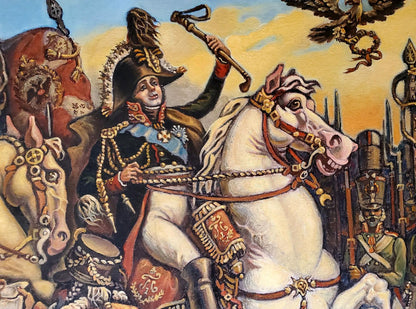 Oil painting of Alexander the First by Daniil Litvinov: soldier on white horse