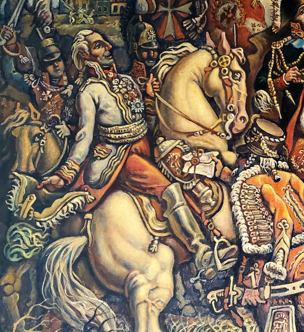 Oil painting of Alexander the First by Daniil Litvinov: cream horse in ornate tack