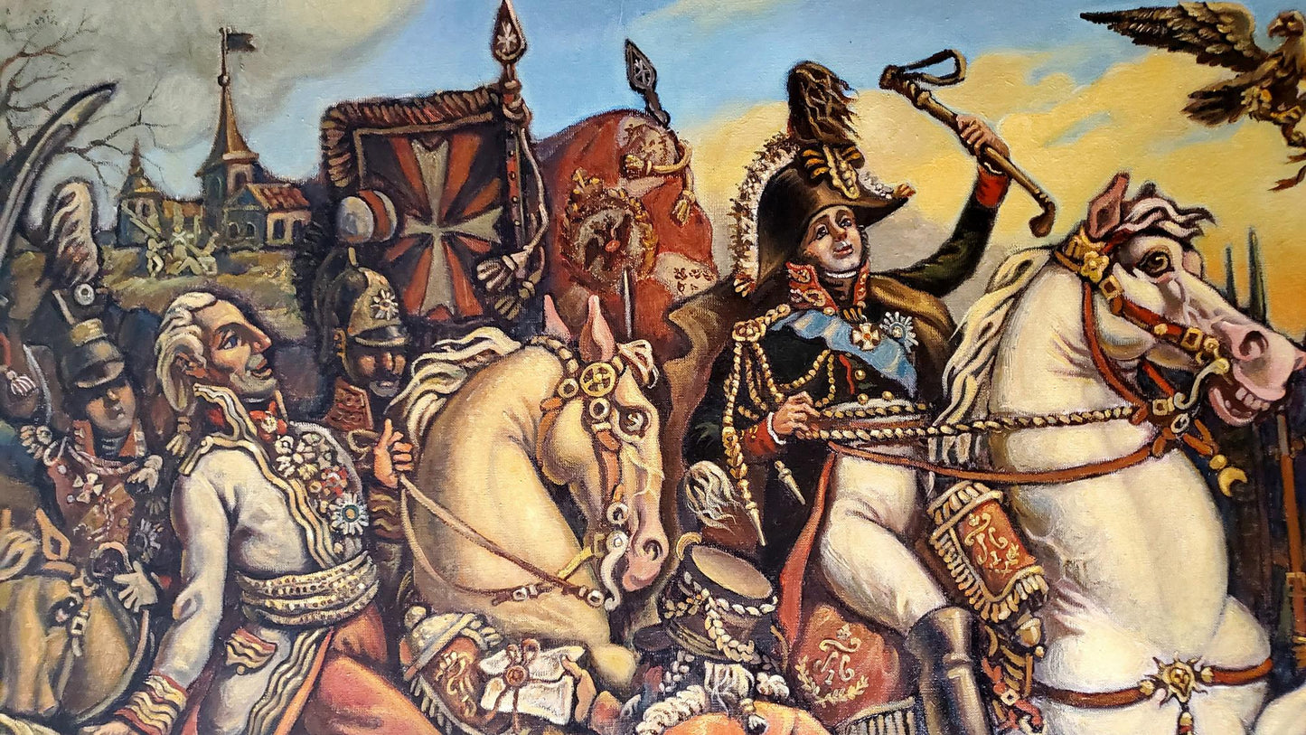 Oil painting of Alexander the First by Daniil Litvinov on horseback