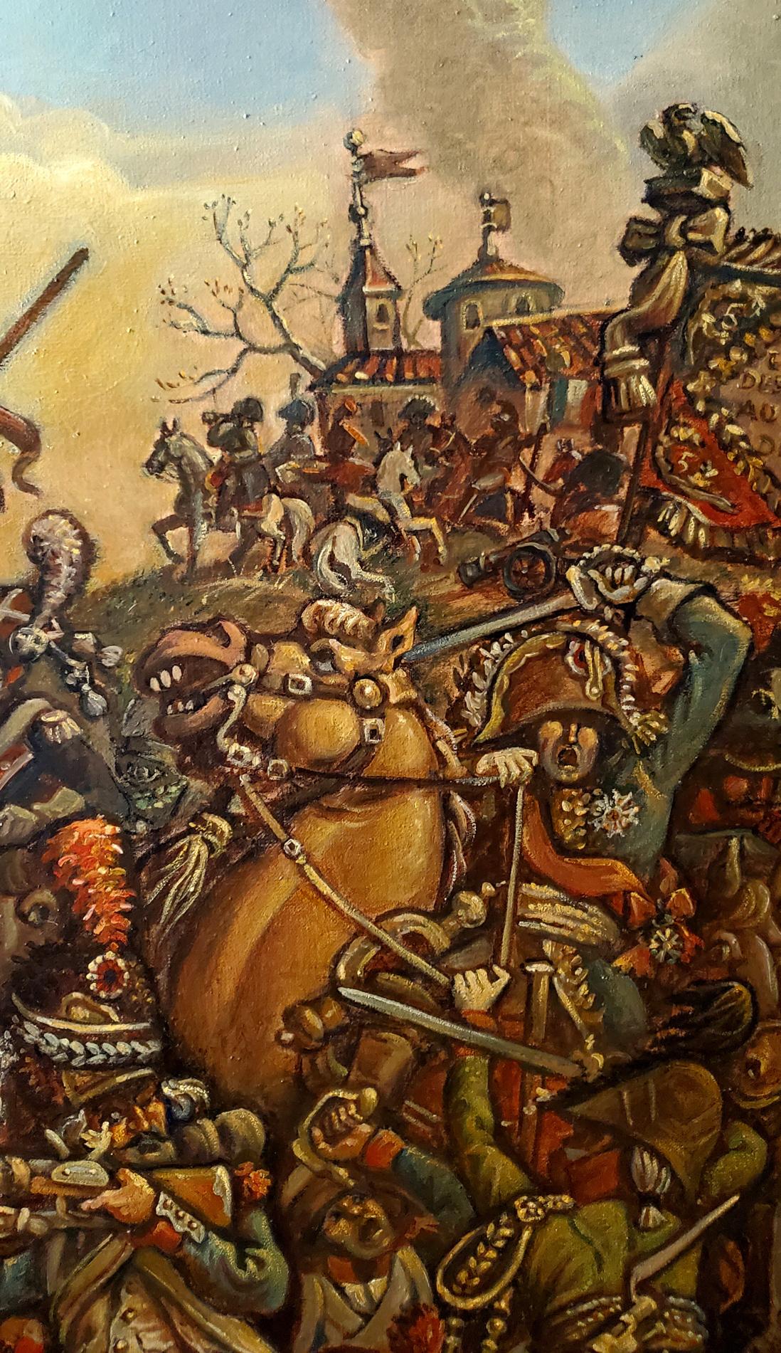 Oil painting Battle by Daniil Litvinov: 18th-century soldiers in combat