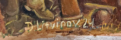 Signature d. on back of Oil painting Battle by Daniil Litvinov