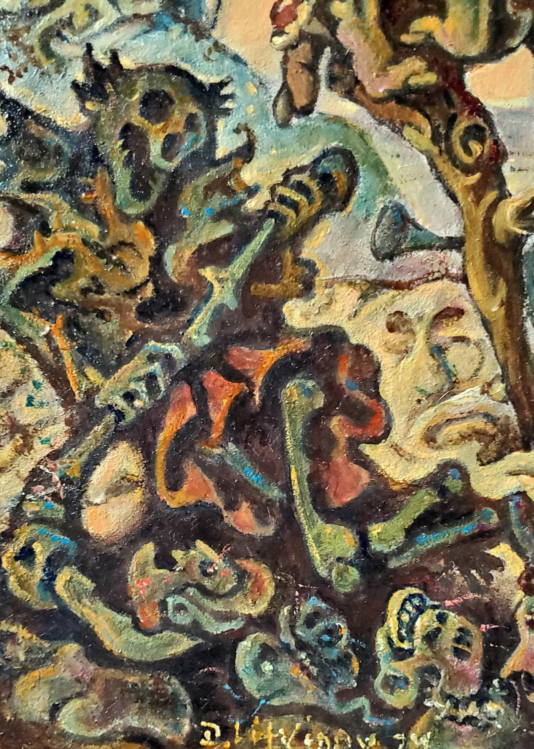 Vibrant Wanderers oil painting by Daniil Litvinov in bold blues and oranges