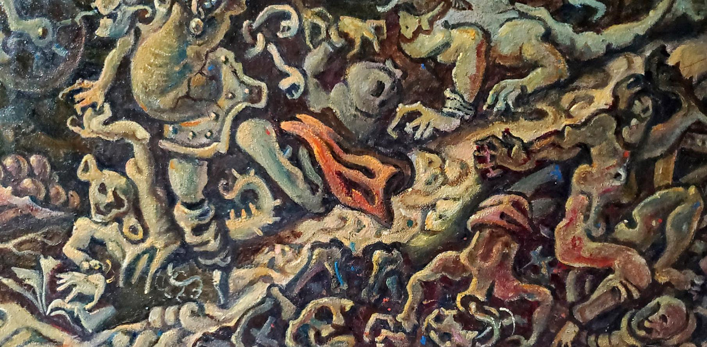Chaotic abstract oil painting Wanderers by Daniil Litvinov in earthy tones