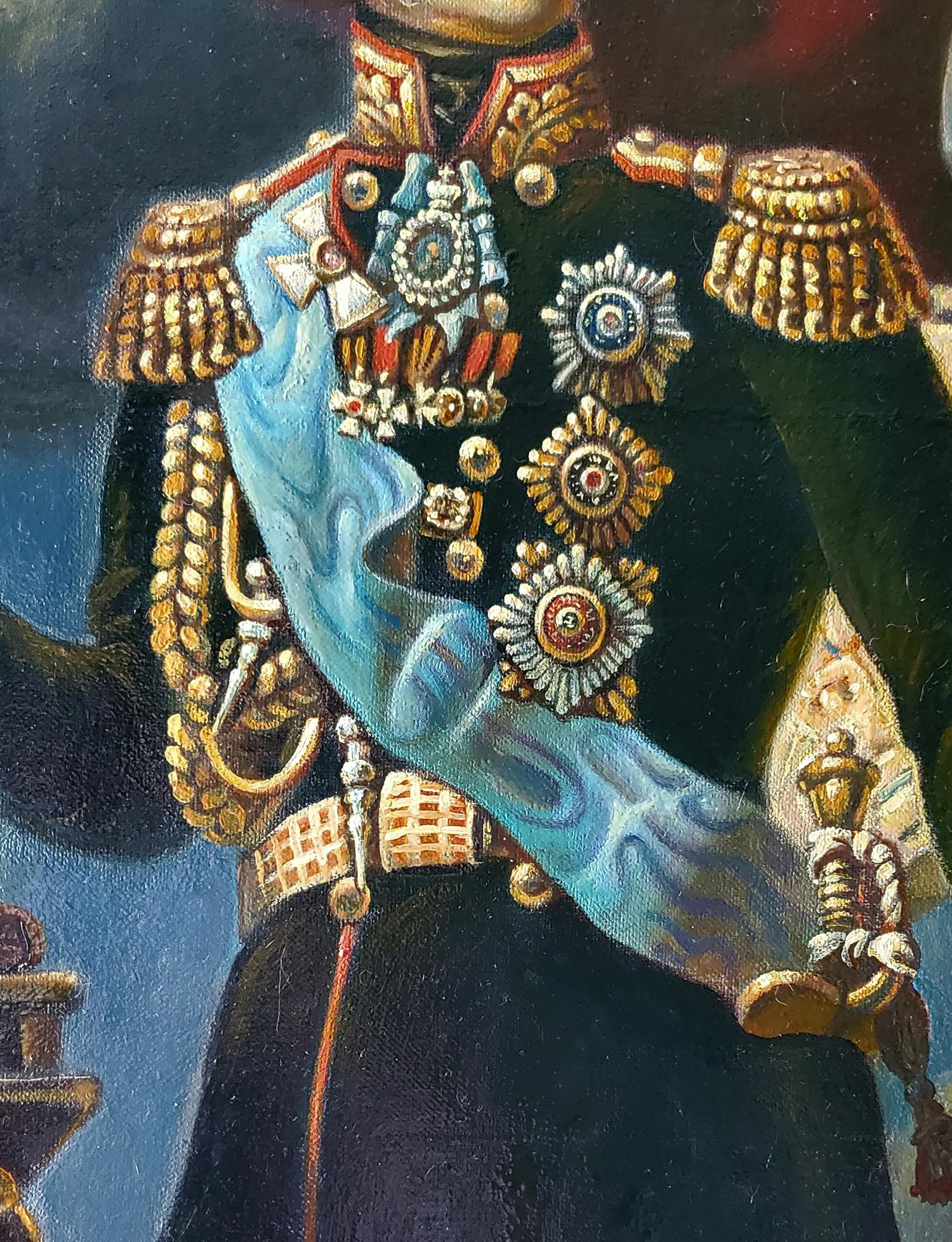 Oil painting portrait of 19th-century governor Daniil Litvinov in embroidered green military coat