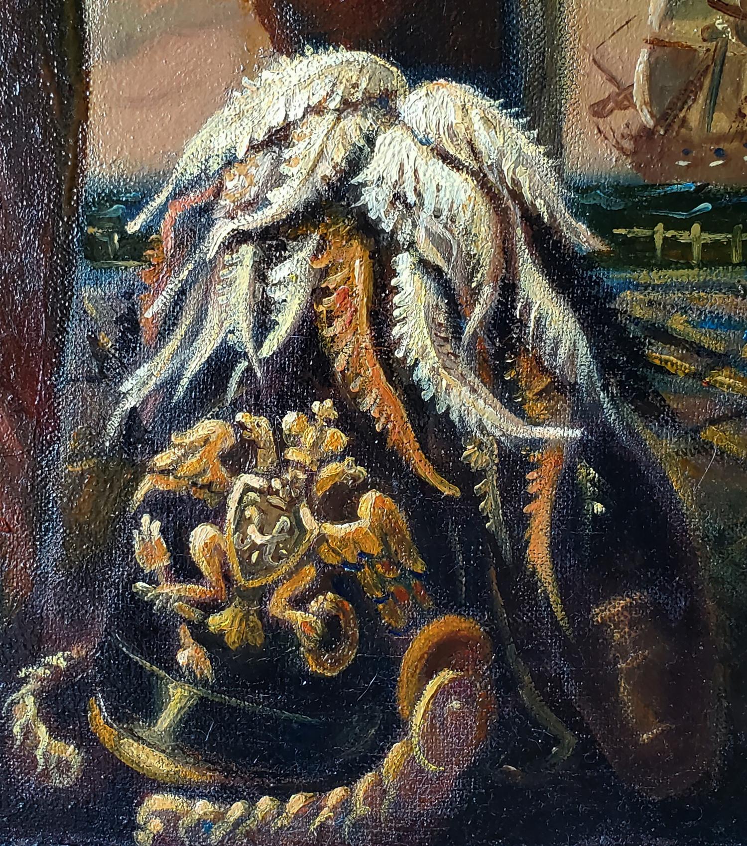Oil painting portrait of 19th century governor Daniil Litvinov with white gold wings