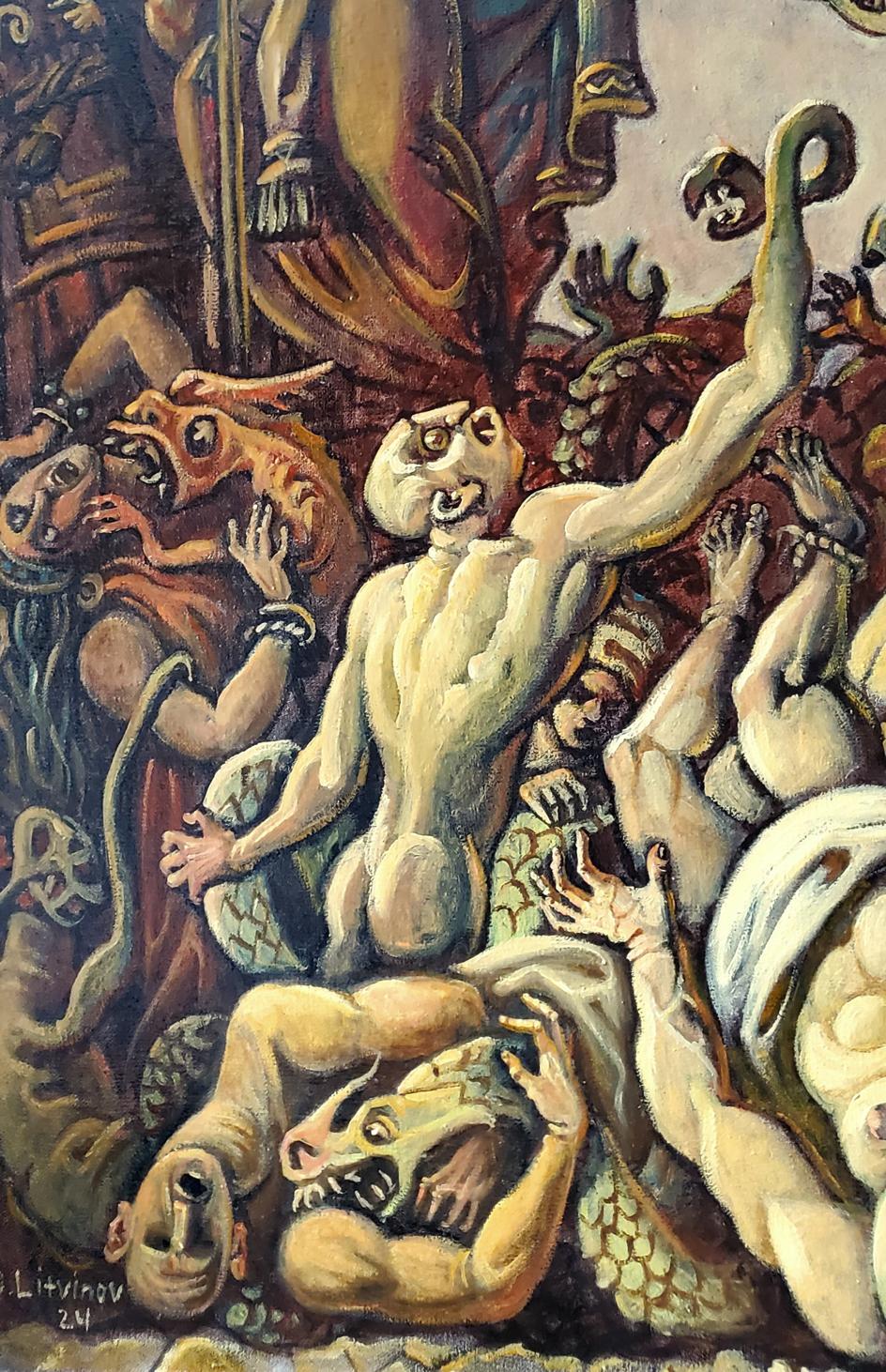 Oil painting The Copper Serpent by Daniil Litvinov with nude figure
