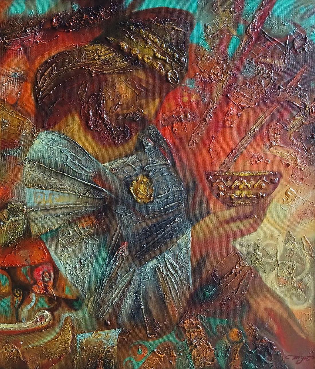 Abstract oil painting of Scythian bearded warrior by Anatoly Tarabanov