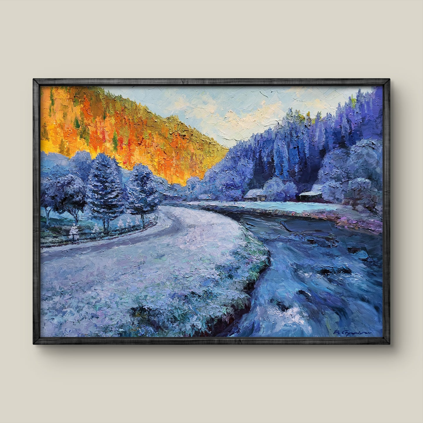 Framed oil painting Morning frost by Boris Serdyuk snowy landscape