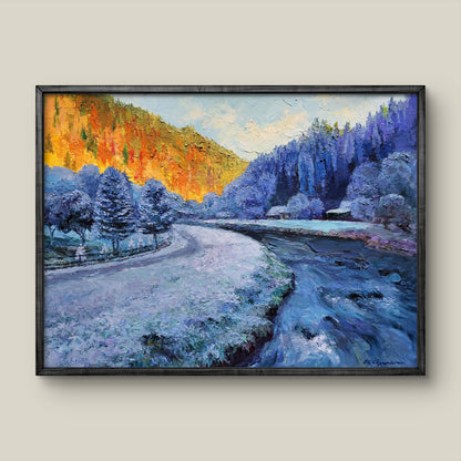 Framed oil painting Morning frost by Boris Serdyuk snowy landscape