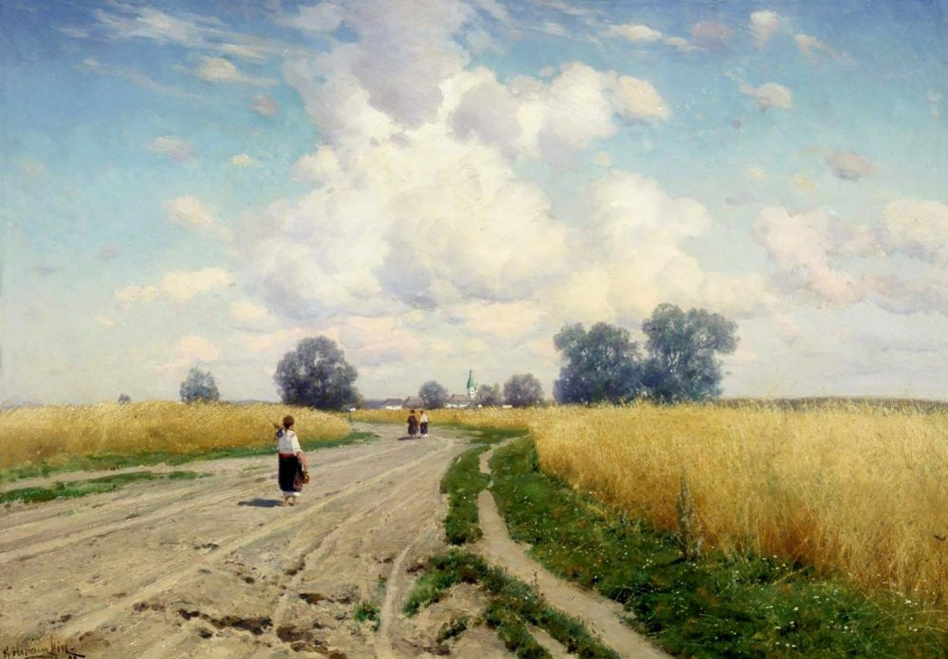 Kostiantyn Kryzhytskyi 19th century impressionistic wheat field oil painting