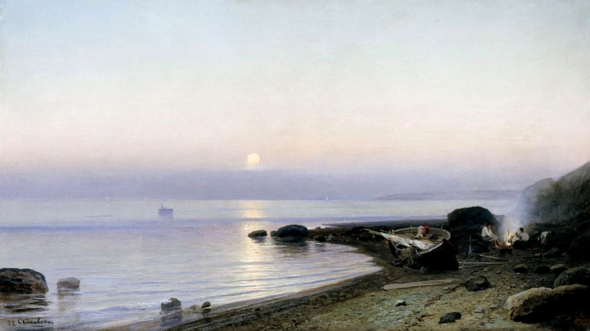 Rufin Sudkovskyi original pastel seascape painting of serene shoreline