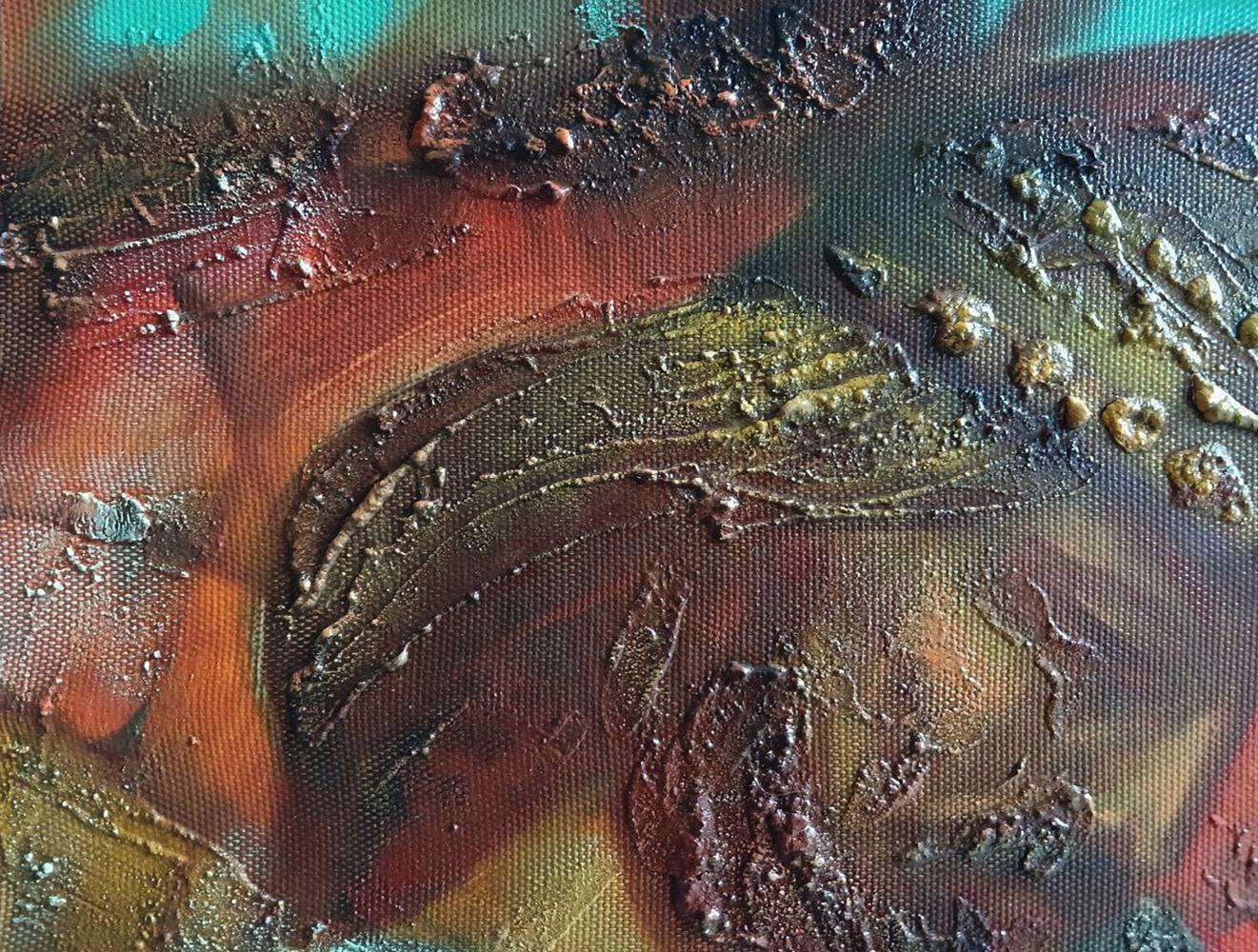 Abstract oil painting Scythian legend by Anatoly Tarabanov with textured impasto strokes