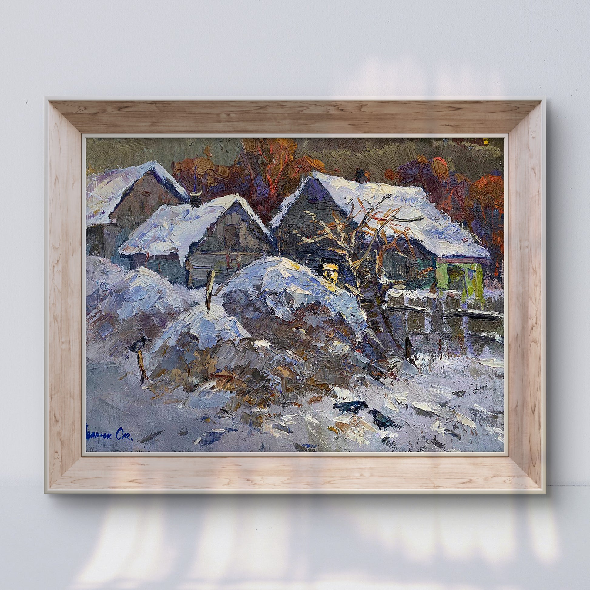 Oil painting Winter evening by Ivanyuk Oksana snowy village scene