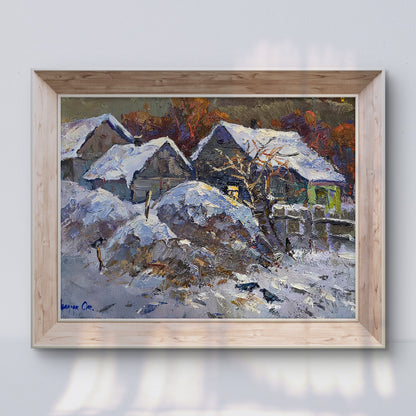 Oil painting Winter evening by Ivanyuk Oksana snowy village scene