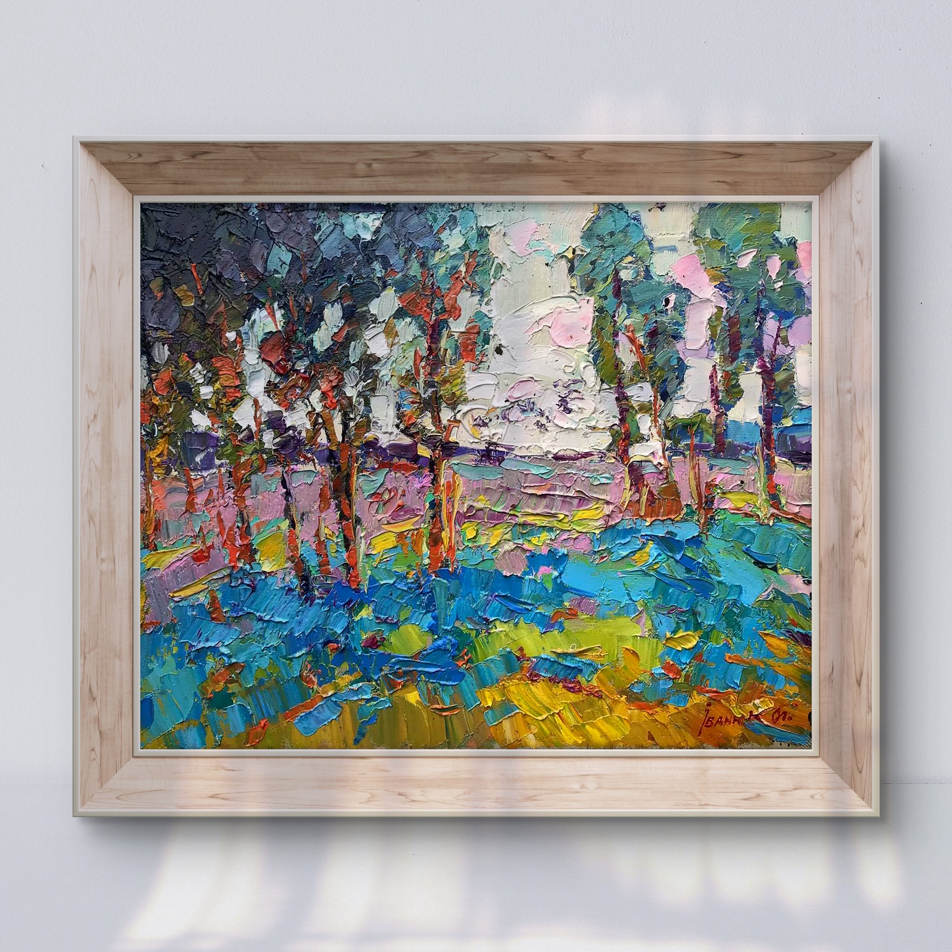 Oil painting Young trees by Ivanyuk Alex in light wood frame