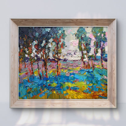 Oil painting Young trees by Ivanyuk Alex in light wood frame