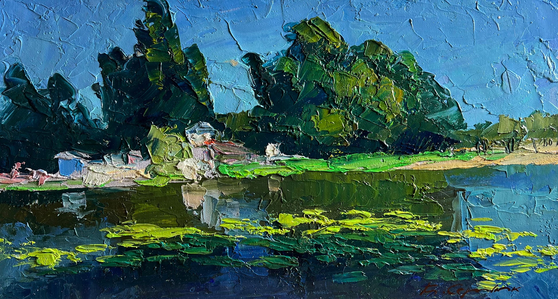 Vibrant impressionist lakeside painting by Boris Serdyuk, wholesale fine art