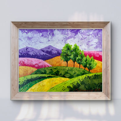 Oil painting Walking through the mountain fields by V. Zadorozhnya in wood frame
