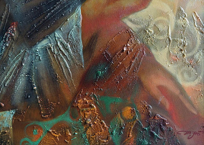 Abstract oil painting Scythian legend by Anatoly Tarabanov in earthy tones