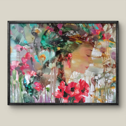 Oil painting Flora by Anatoly Borisovich Tarabanov in black frame